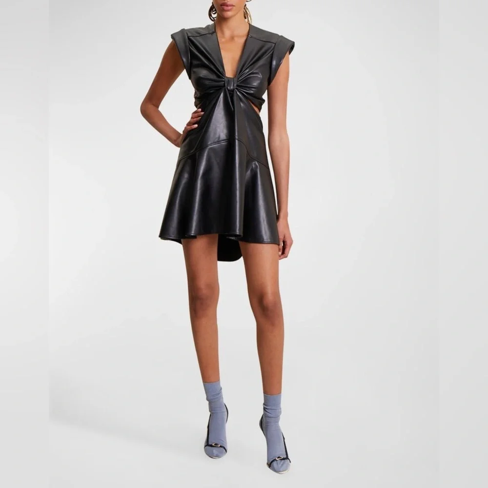 🛍️NWT🥰Front-Gathered Faux Leather Cut-Out Mini Dress👗 - Picture 8 of 8